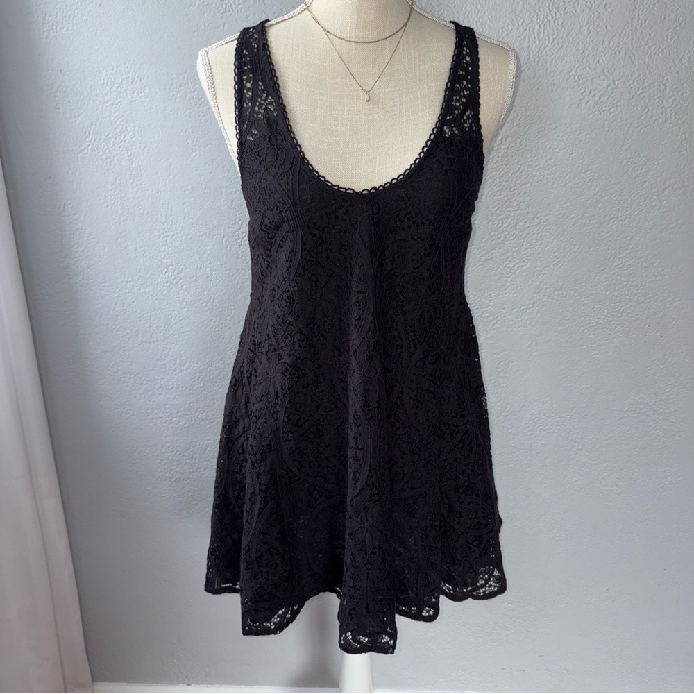 NWT Free People Black Crochet Lace Sleeveless Mini Dress Size XS